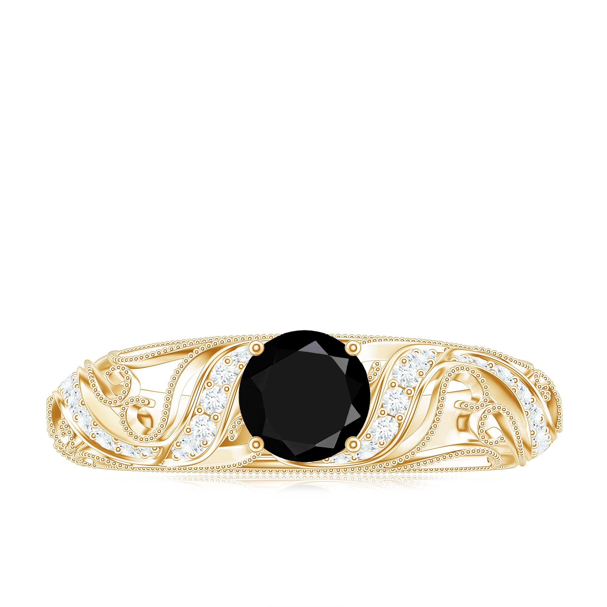 Rosec Jewels-Vintage Looking Black Spinel Engagement Ring with Diamond