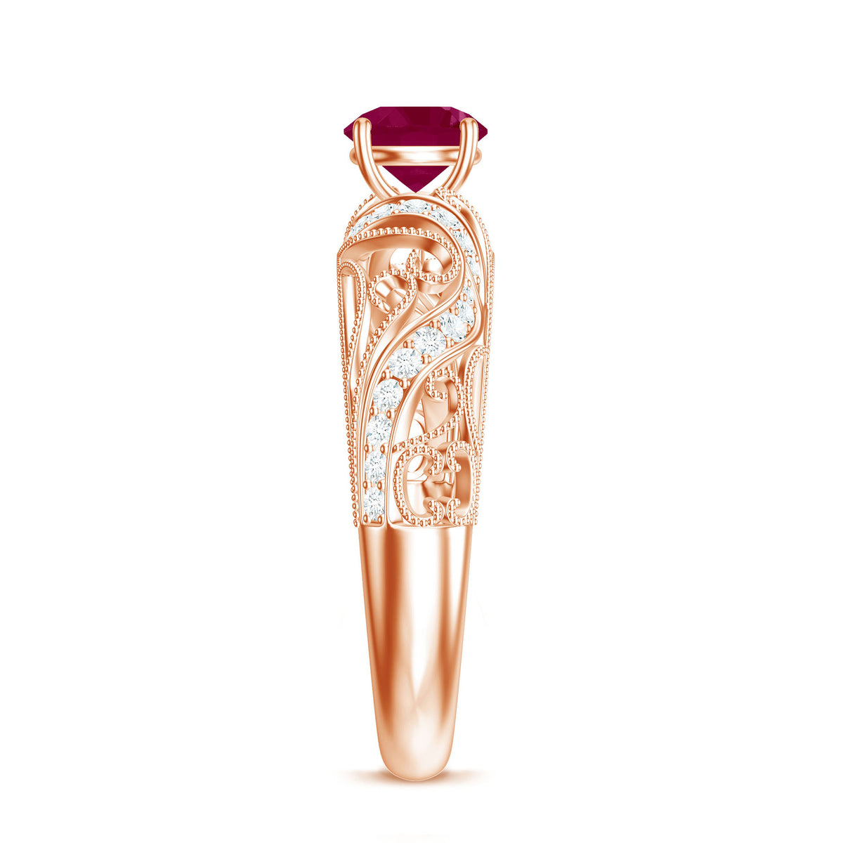 Vintage Style 0.6 Carat Ruby Engagement Ring with Diamond AAA - Rosec Jewels