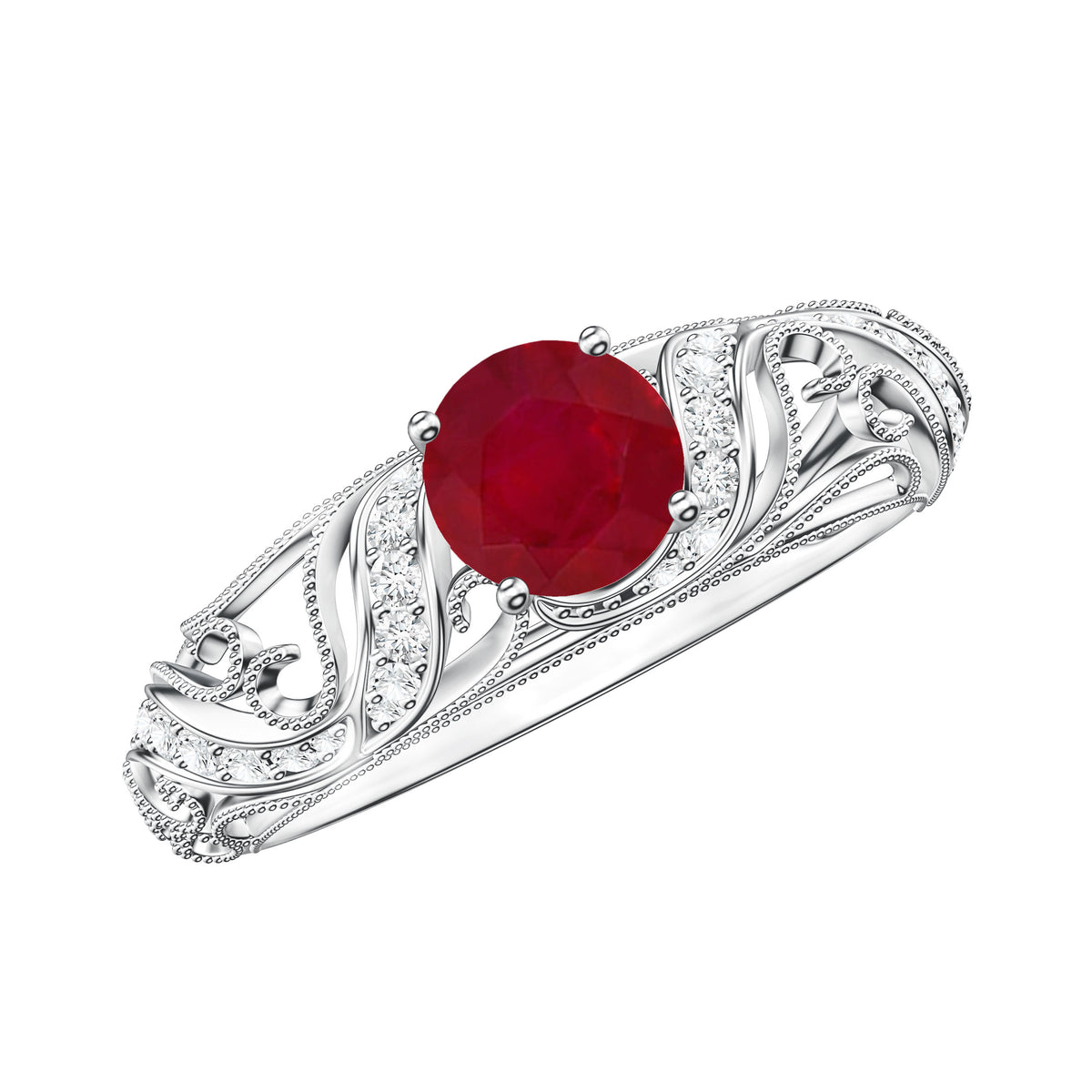 Vintage Style 0.6 Carat Ruby Engagement Ring with Diamond AAA - Rosec Jewels