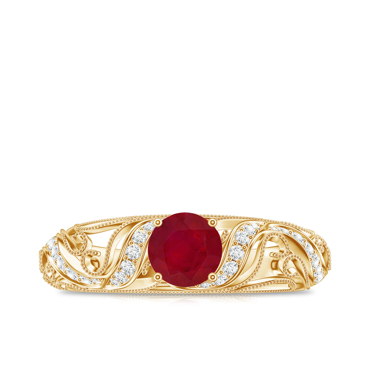 Vintage Style 0.6 Carat Ruby Engagement Ring with Diamond AAA - Rosec Jewels