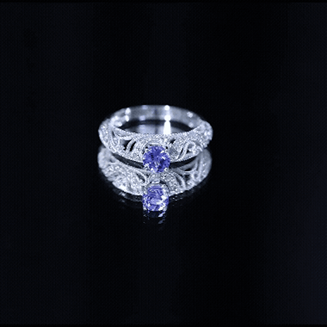 Round Tanzanite Vintage Inspired Engagement Ring with Diamond AAA - Rosec Jewels