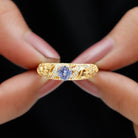 Round Tanzanite Vintage Inspired Engagement Ring with Diamond Tanzanite - ( AAA ) - Quality - Rosec Jewels