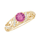 0.4 Carat Vintage Style Pink Tourmaline Engagement Ring with Diamond AAA - Rosec Jewels