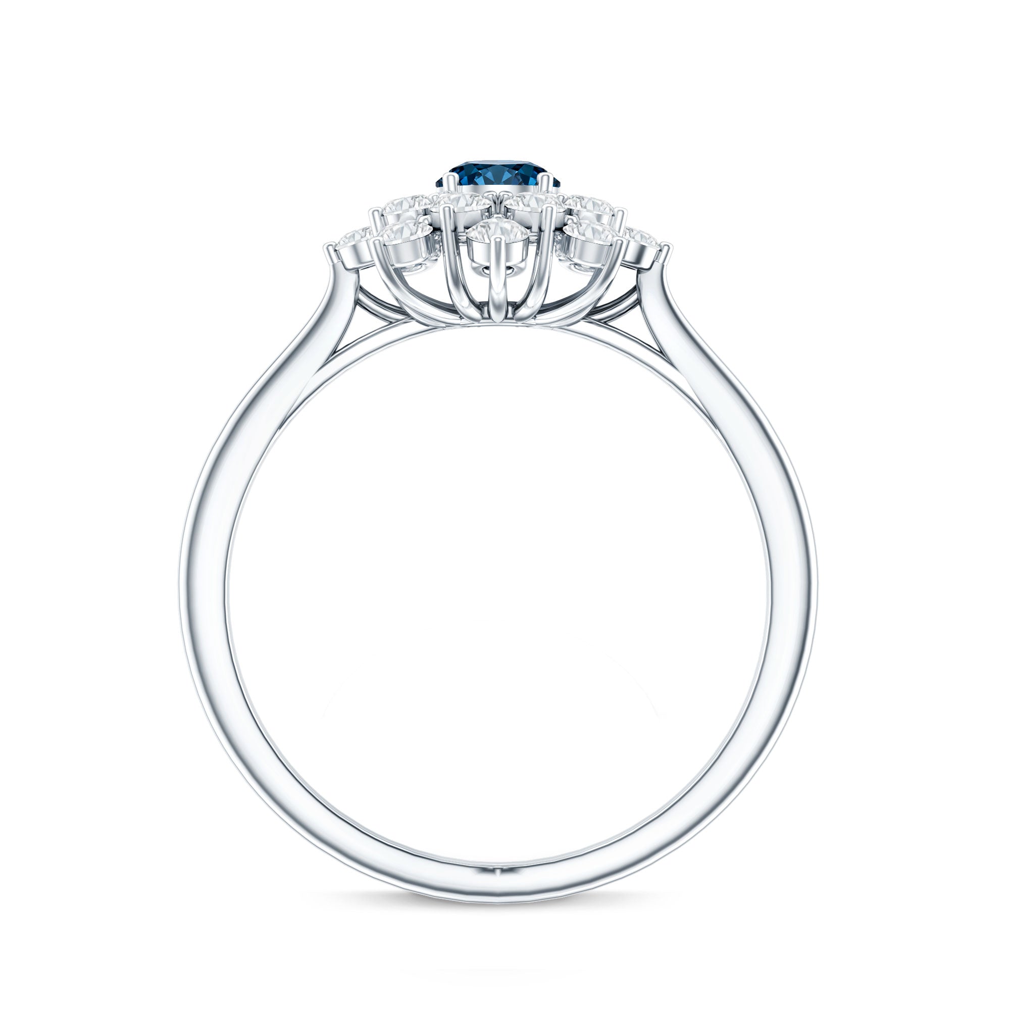 Genuine Round Cut London Blue Topaz Flower Engagement Ring with Diamonds AAA - Rosec Jewels