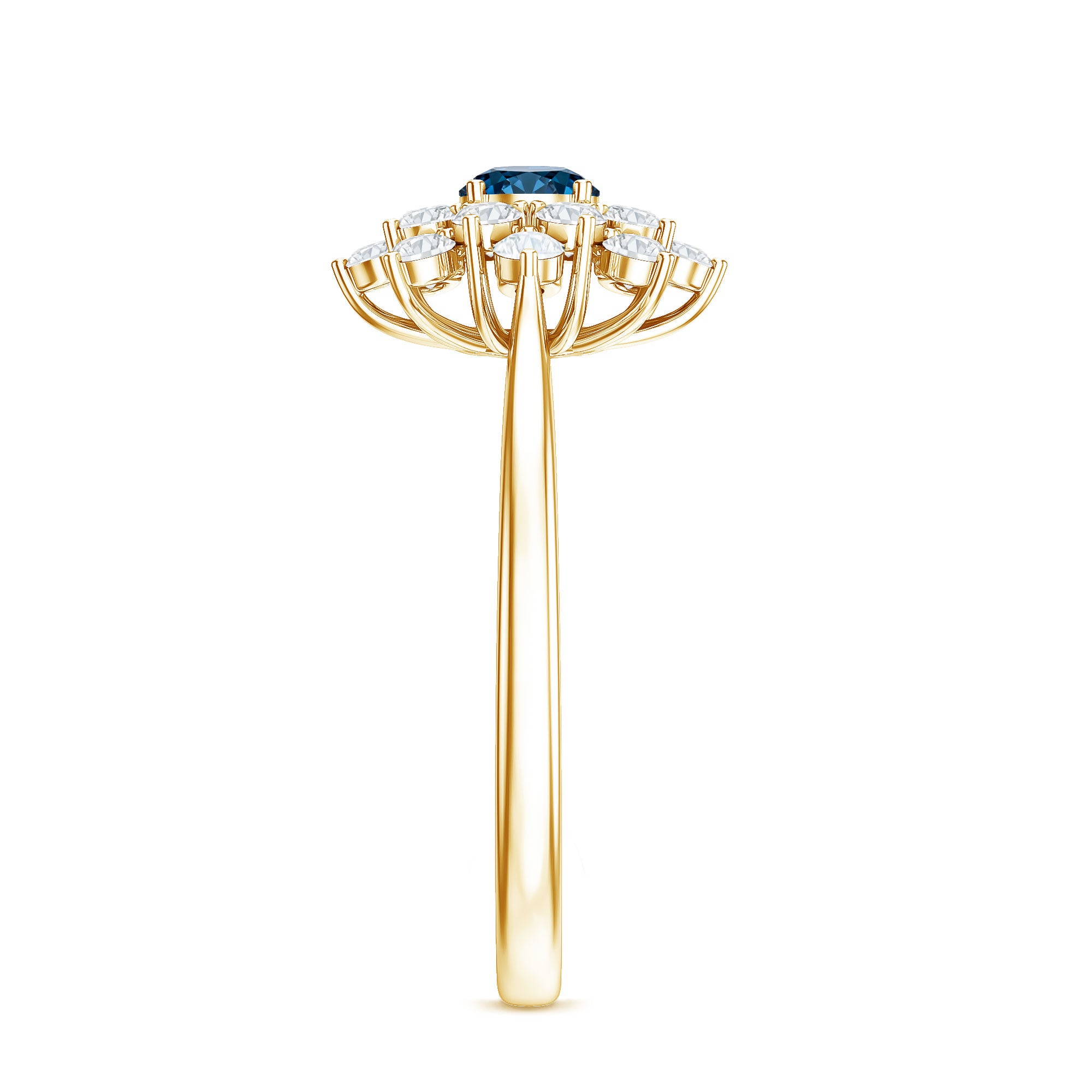 Genuine Round Cut London Blue Topaz Flower Engagement Ring with Diamonds AAA - Rosec Jewels