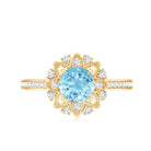 Rosec Jewels-Genuine 0.8 Aquamarine Floral Engagement Ring with Diamond Side Stones