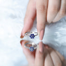Rosec Jewels-1 CT Round Shape Blue Sapphire Cluster Flower Ring