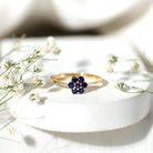 Rosec Jewels-1 CT Round Shape Blue Sapphire Cluster Flower Ring