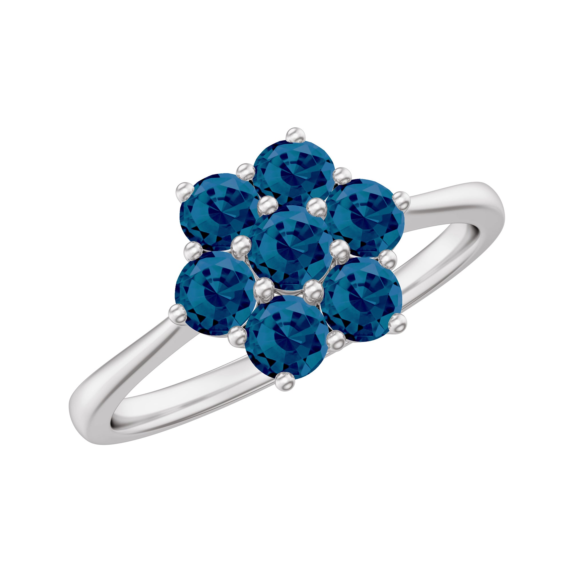 Rosec Jewels-Genuine London Blue Topaz Flower Engagement Ring With Certificate