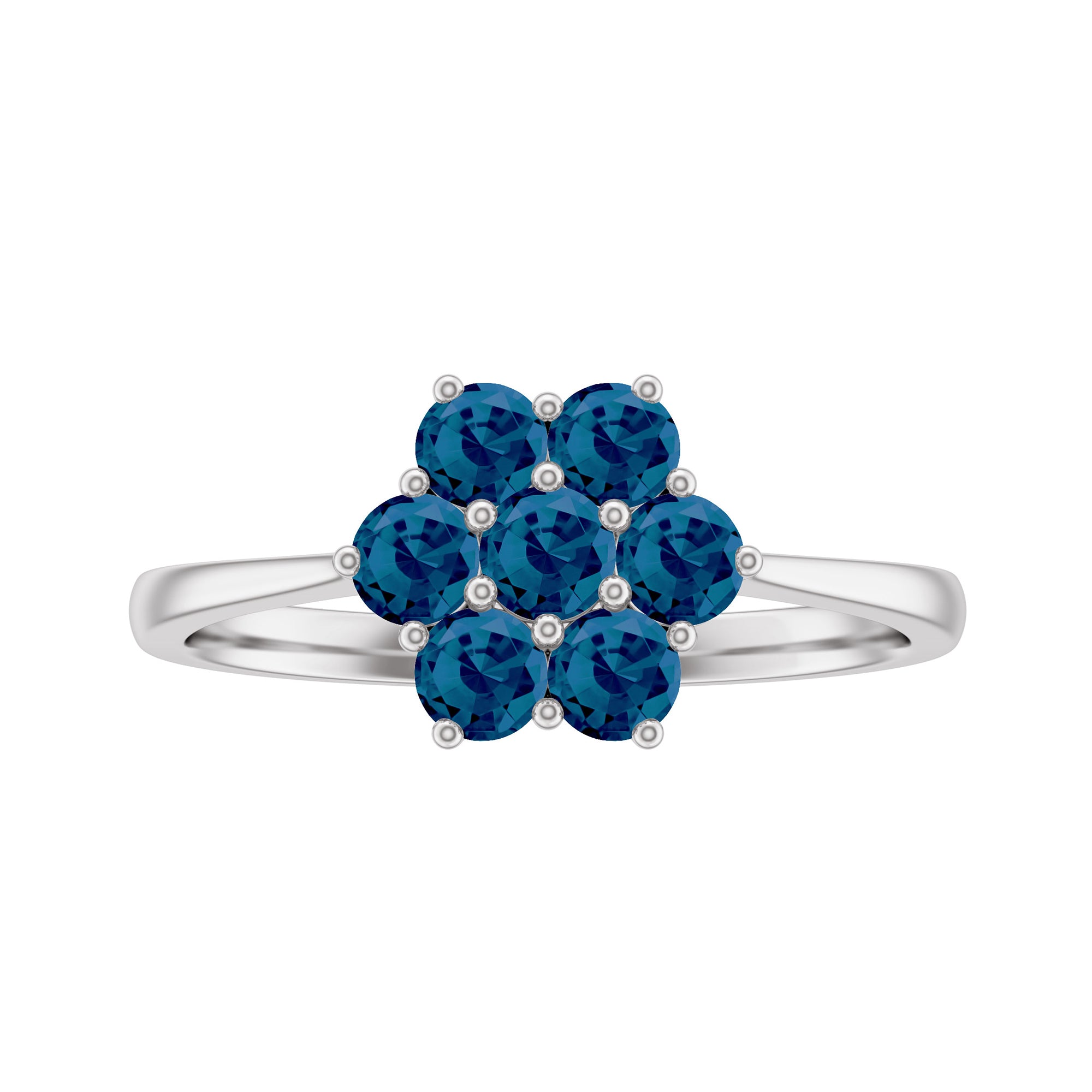 Rosec Jewels-Genuine London Blue Topaz Flower Engagement Ring With Certificate