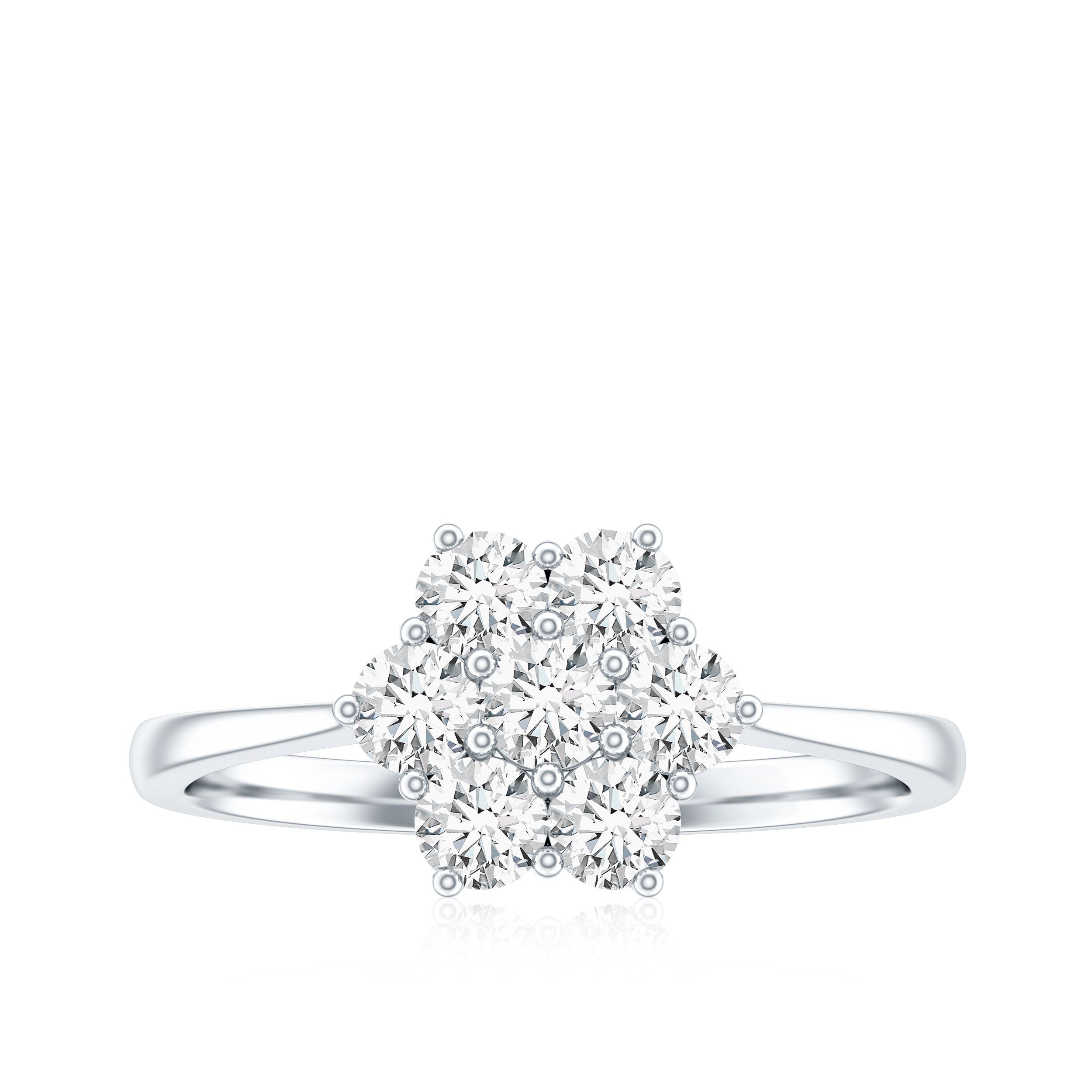 Rosec Jewels-Round Shape Moissanite Cluster Flower Engagement Ring