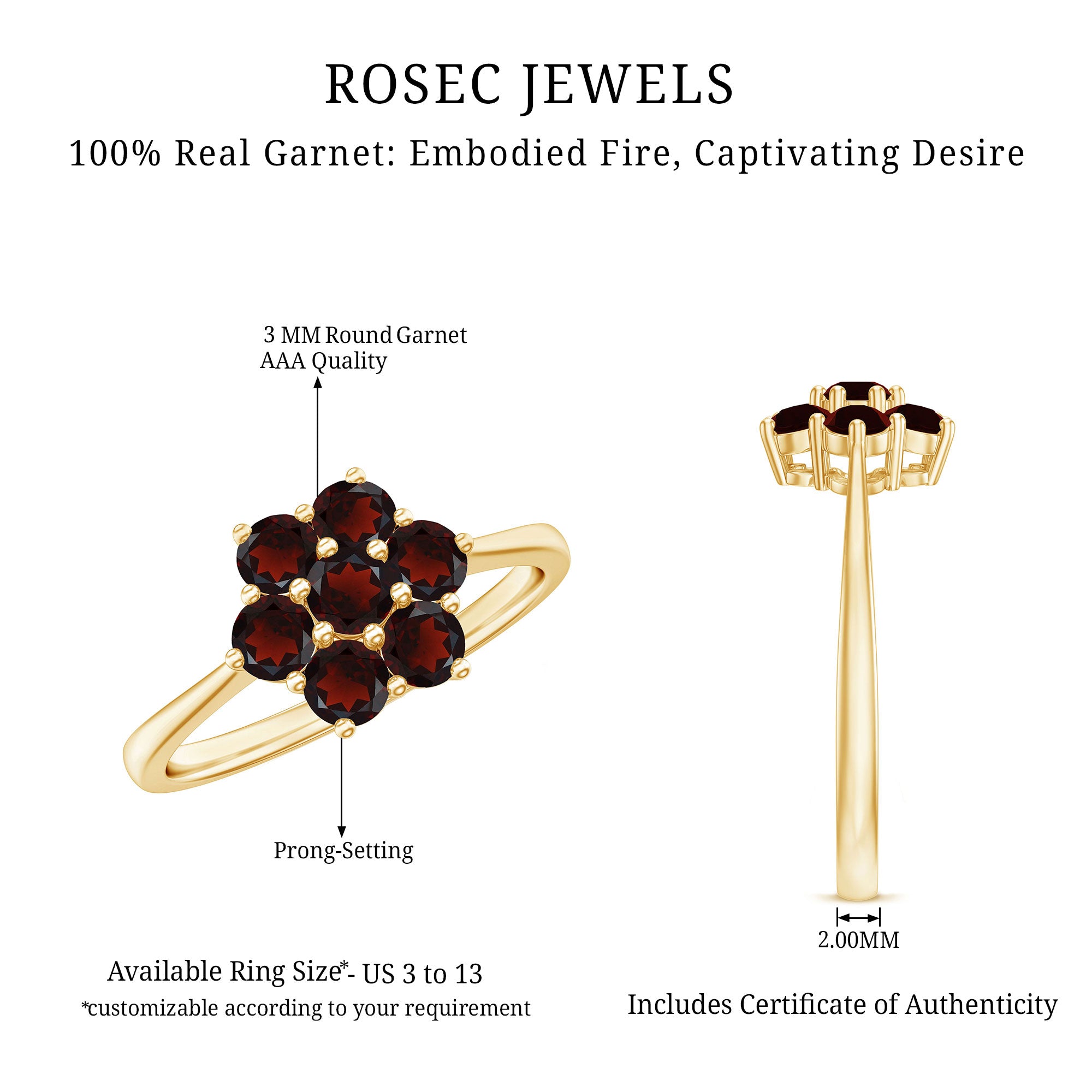 Rosec Jewels-Natural Garnet Flower Cluster Engagement Ring