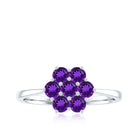 Rosec Jewels-3/4 CT Round Shape Amethyst Cluster Flower Ring
