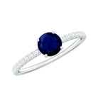 0.95 Carat Round Blue Sapphire Solitaire Ring with Diamond Side Stones AAA - Rosec Jewels