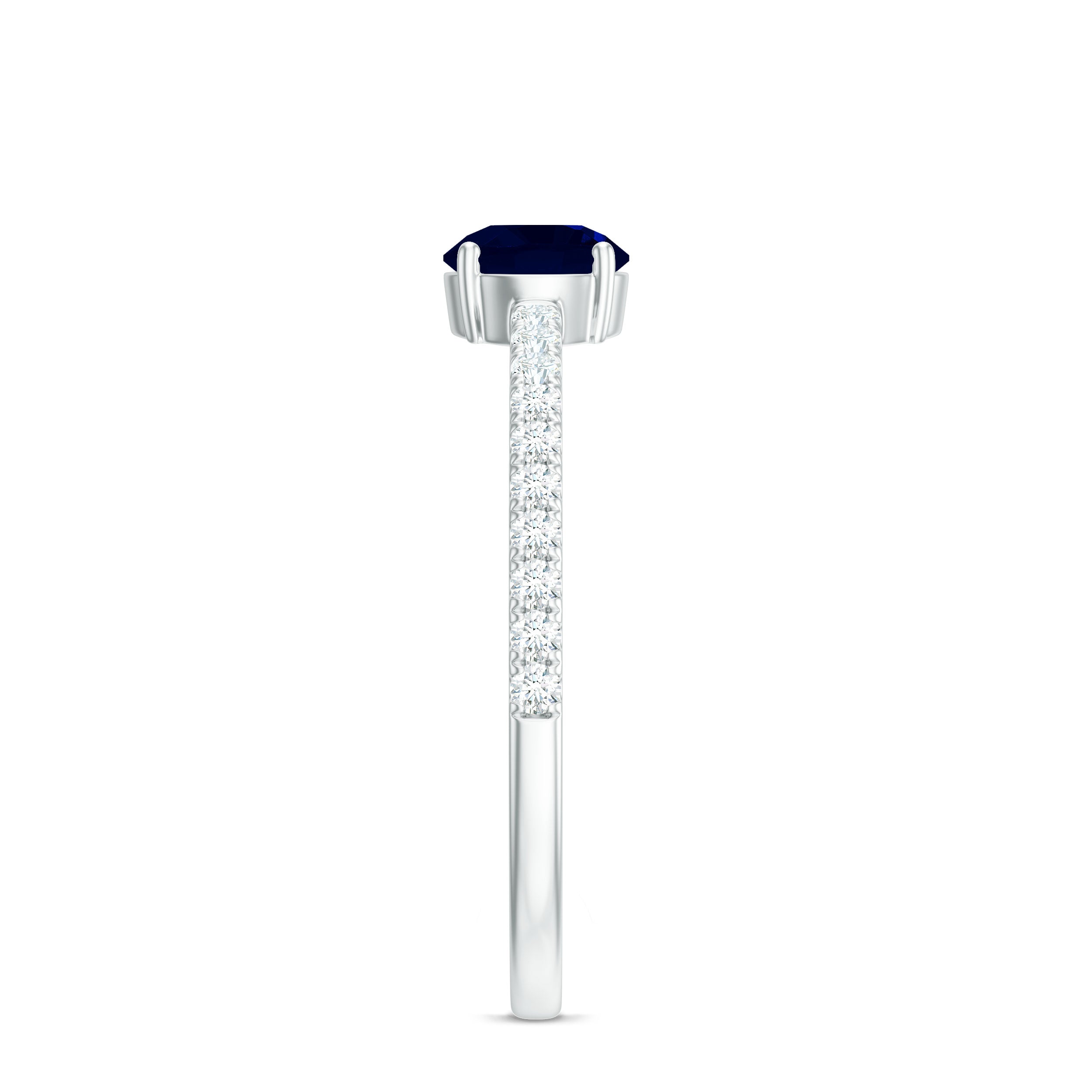 0.95 Carat Round Blue Sapphire Solitaire Ring with Diamond Side Stones AAA - Rosec Jewels