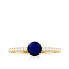 0.95 Carat Round Blue Sapphire Solitaire Ring with Diamond Side Stones AAA - Rosec Jewels