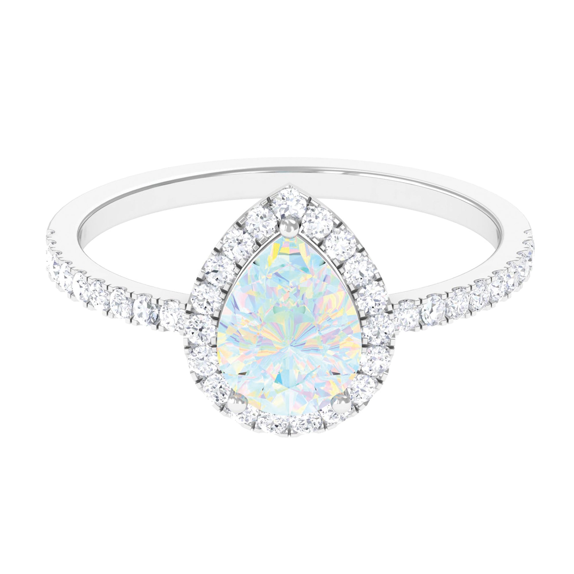 Pear Shaped Ethiopian Opal Halo Engagement Ring with Diamond Ethiopian Opal - ( AAA ) - Quality - Rosec Jewels