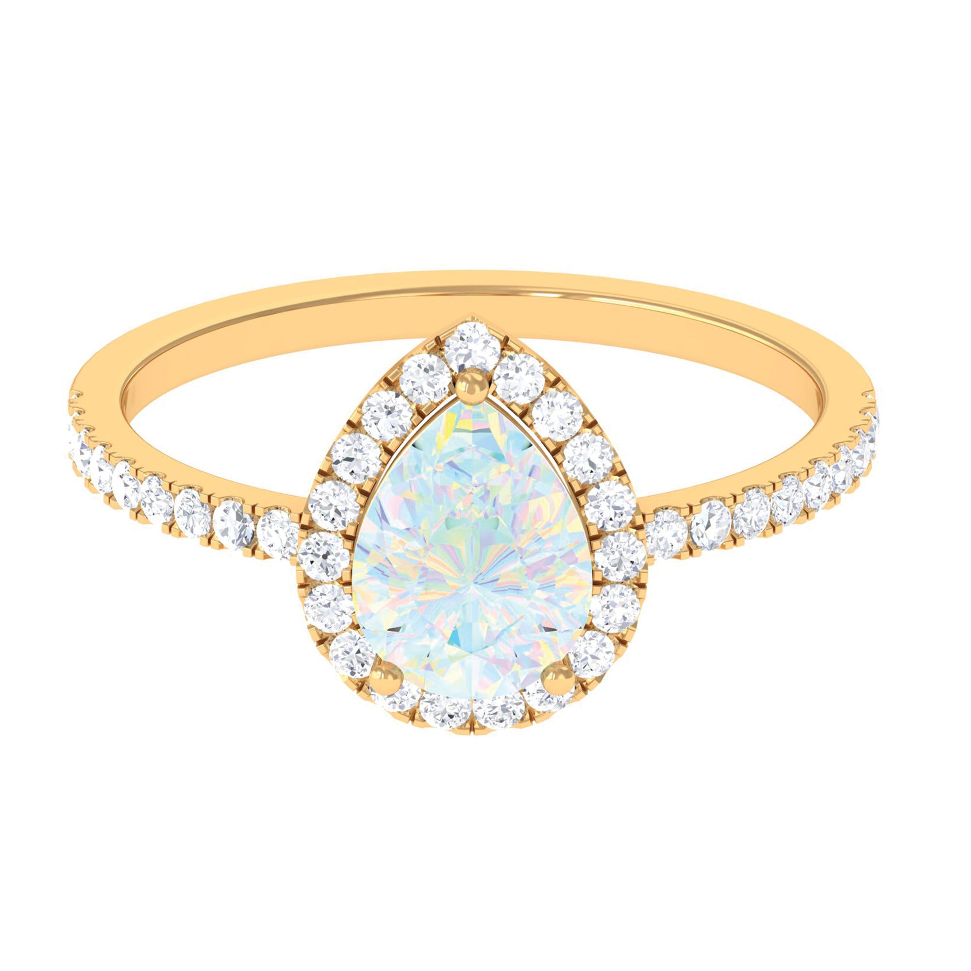 Pear Shaped Ethiopian Opal Halo Engagement Ring with Diamond Ethiopian Opal - ( AAA ) - Quality - Rosec Jewels