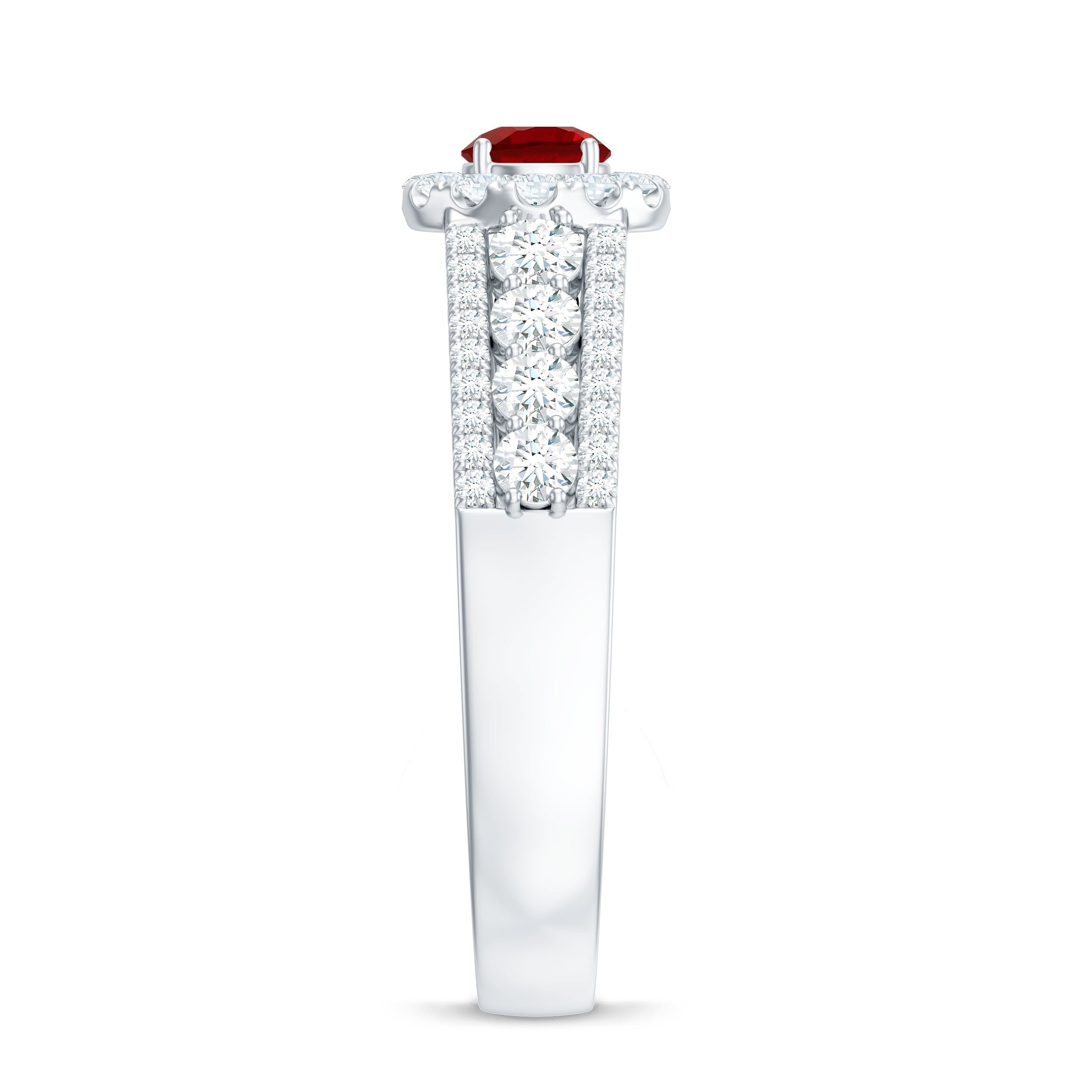 Lab Created Ruby Side Stone Engagement Ring with Moissanite AAAA - Rosec Jewels