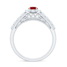 Lab Created Ruby Side Stone Engagement Ring with Moissanite AAAA - Rosec Jewels