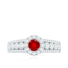 Lab Created Ruby Side Stone Engagement Ring with Moissanite AAAA - Rosec Jewels