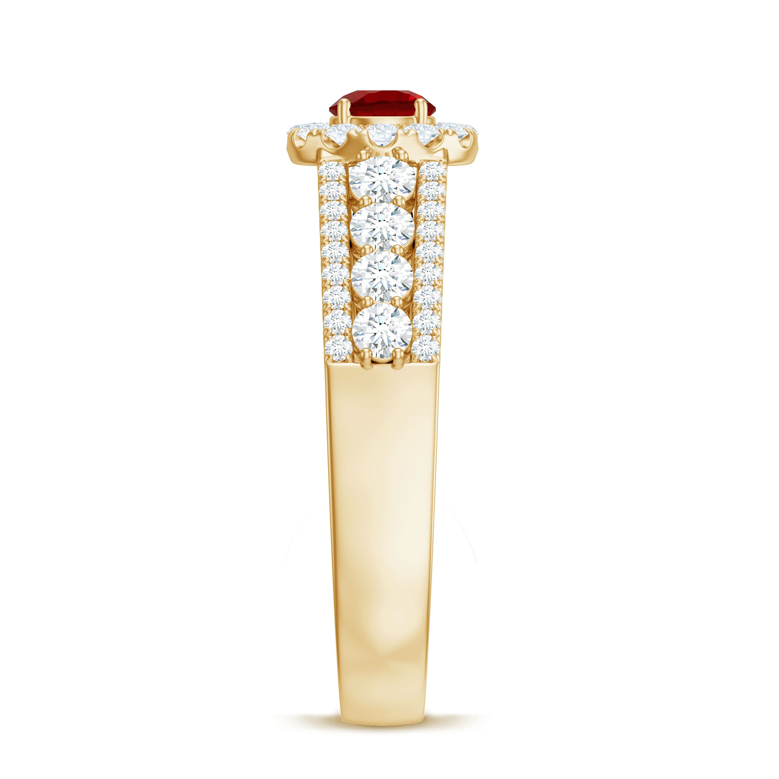 Lab Created Ruby Side Stone Engagement Ring with Moissanite AAAA - Rosec Jewels
