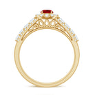 Lab Created Ruby Side Stone Engagement Ring with Moissanite AAAA - Rosec Jewels