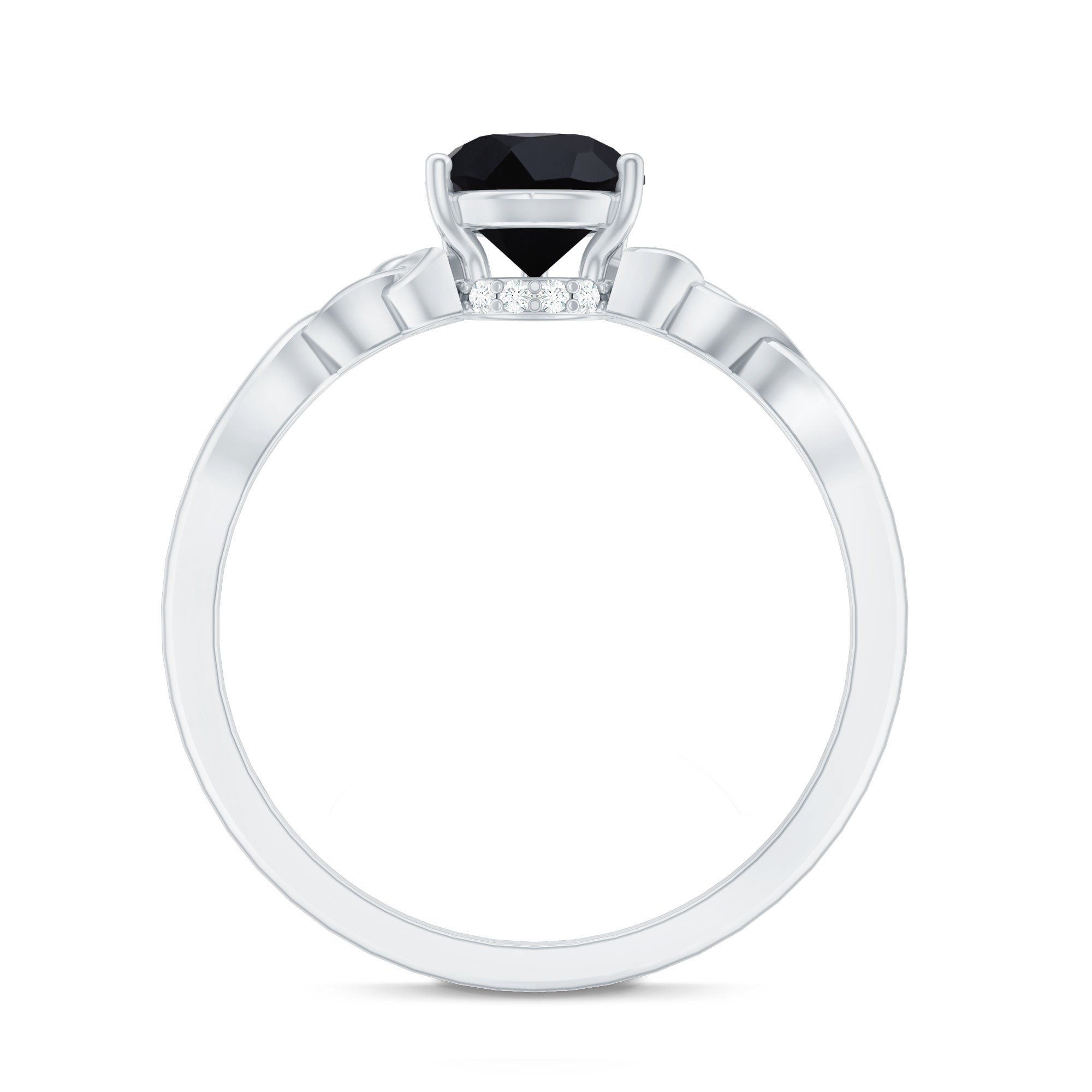 Solitaire Pear Cut Black Onyx Engagement Ring with Celtic Band AAA - Rosec Jewels