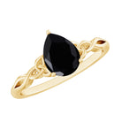 Solitaire Pear Cut Black Onyx Engagement Ring with Celtic Band AAA - Rosec Jewels