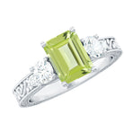 Vintage Style 1.8 Carat Peridot Emerald Cut Engagement Ring with Moissanite AAA - Rosec Jewels
