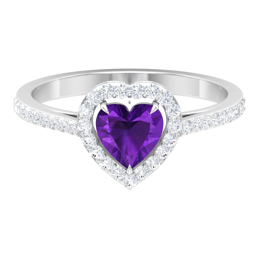 1.50 CT Heart Shape Amethyst Engagement Ring with Moissanite Accent