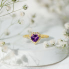 Natural 0.9 Carat Amethyst Heart Engagement Ring with Diamond Halo AAA - Rosec Jewels