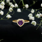 Natural 0.9 Carat Amethyst Heart Engagement Ring with Diamond Halo AAA - Rosec Jewels