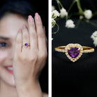 Natural 0.9 Carat Amethyst Heart Engagement Ring with Diamond Halo AAA - Rosec Jewels