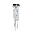 Round Created Black Diamond Vintage Inspired Engagement Ring with Diamond AAAA ( Synthetic ) - Rosec Jewels