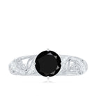 Round Created Black Diamond Vintage Inspired Engagement Ring with Diamond AAAA ( Synthetic ) - Rosec Jewels