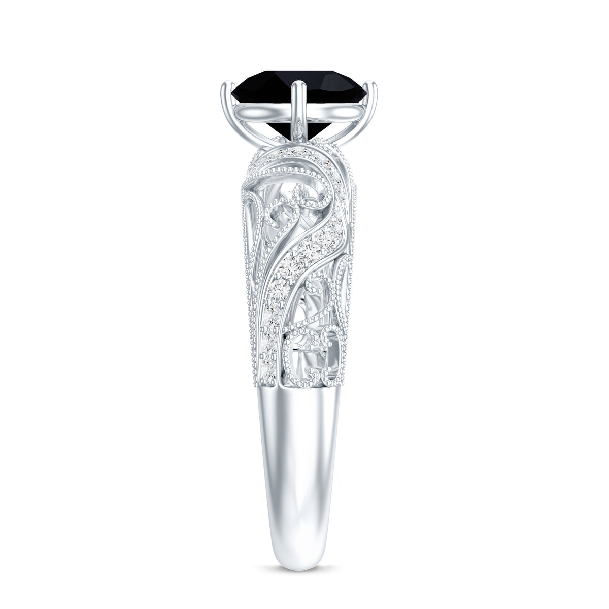 Vintage Inspired Onyx and Diamond Engagement Ring AAA - Rosec Jewels