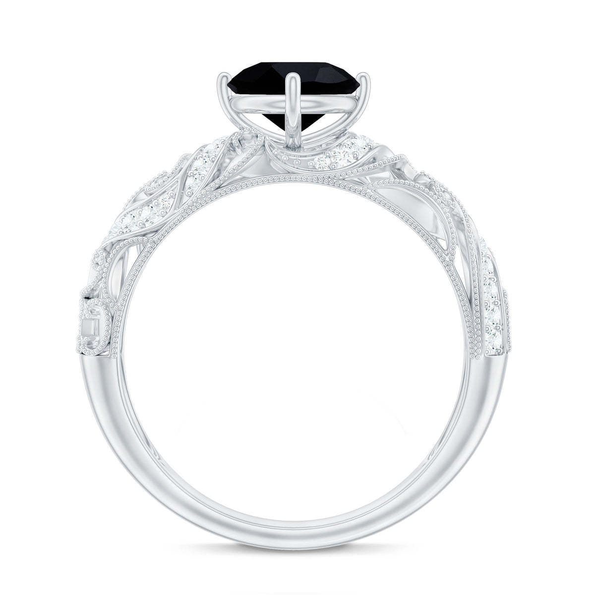 Vintage Inspired Onyx and Diamond Engagement Ring AAA - Rosec Jewels