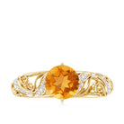 Genuine Citrine Vintage Looking Engagement Ring with Diamond AAA - Rosec Jewels