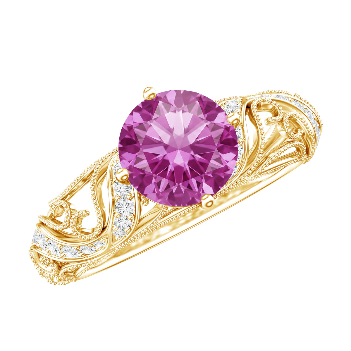 Lab Grown Pink Sapphire Antique Engagement Ring With Diamond AAAA - Rosec Jewels
