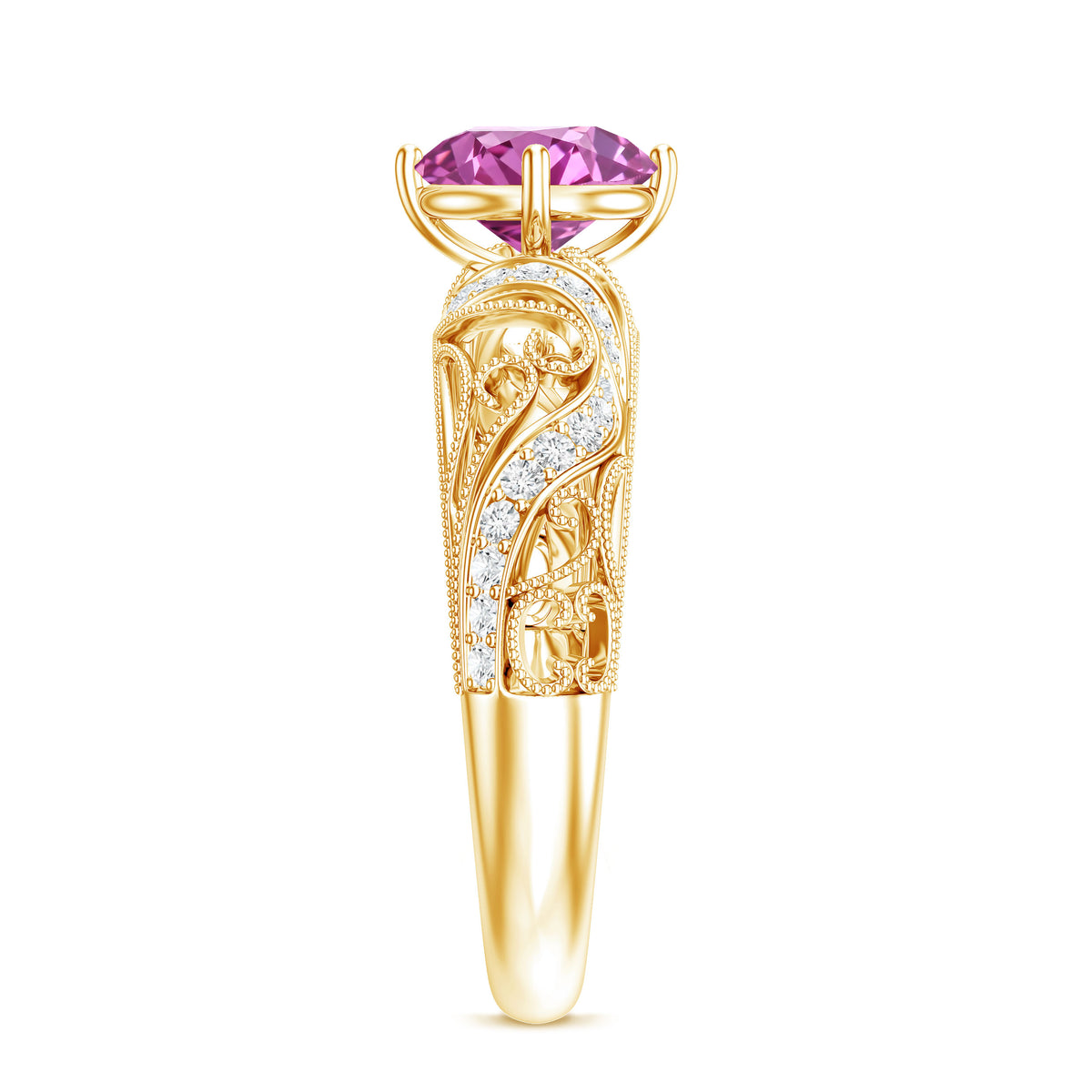 Lab Grown Pink Sapphire Antique Engagement Ring With Diamond AAAA - Rosec Jewels