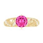 Rosec Jewels-Lab Grown Pink Sapphire Antique Engagement Ring With Diamond