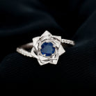 Real Blue Sapphire and Diamond Flower Ring with Bypass Shank Blue Sapphire - ( AAA ) - Quality - Rosec Jewels