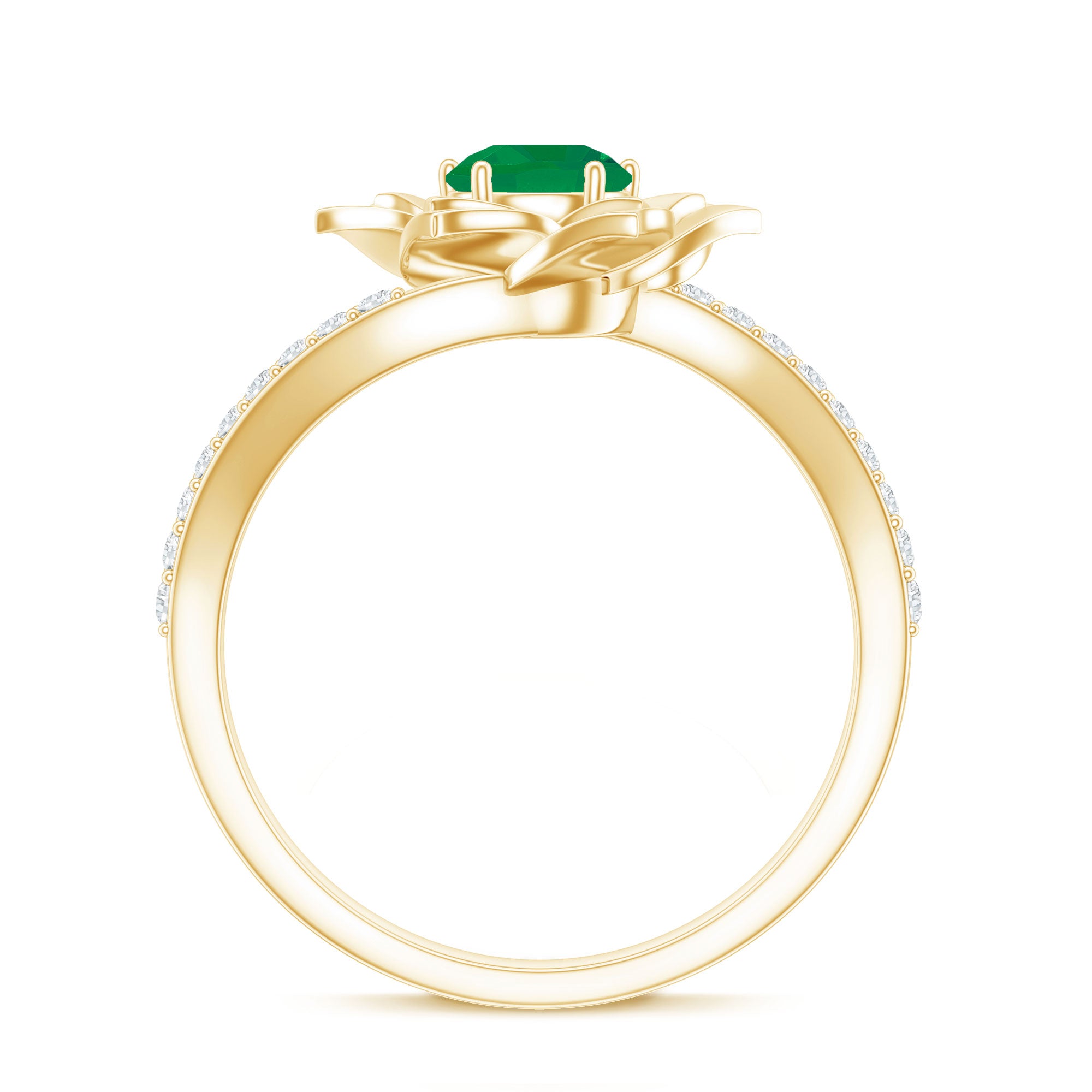 Certified Real Emerald Flower Engagement Ring with Diamond Bypass Shank AAA - Rosec Jewels
