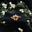 Rosec Jewels-Flower Inspired Fire Opal Engagement Ring with Diamond