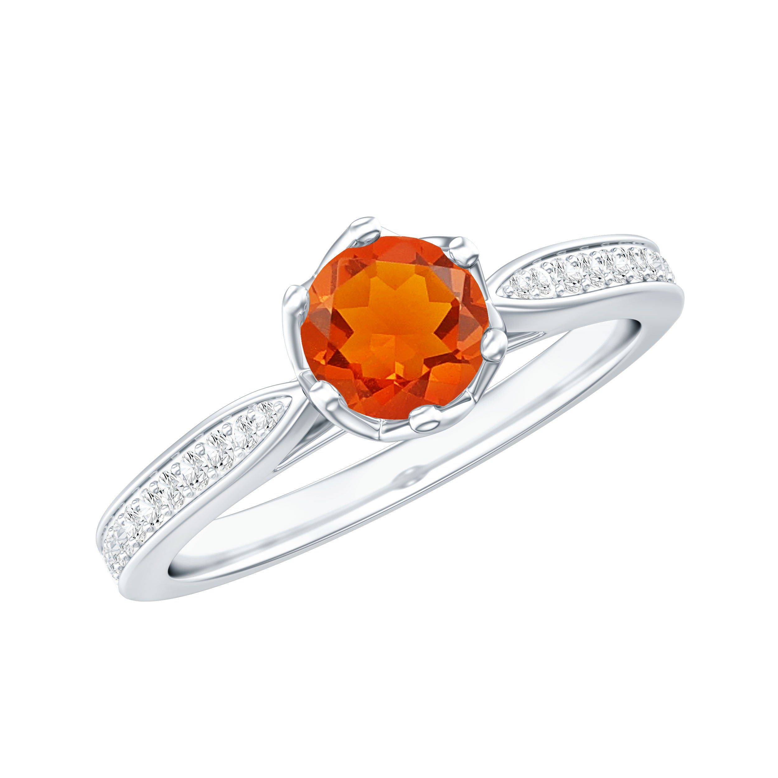 Genuine Fire Opal Solitaire Engagement Ring with Diamond AAA - Rosec Jewels