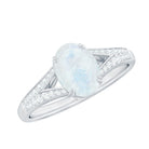 3/4 CT Oval Cut Moonstone Solitaire Engagement Ring with Diamond Accent AAA - Rosec Jewels