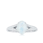 3/4 CT Oval Cut Moonstone Solitaire Engagement Ring with Diamond Accent AAA - Rosec Jewels