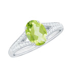 Natural 1 Carat Peridot Oval Engagement Ring with Diamond Split Shank AAA - Rosec Jewels