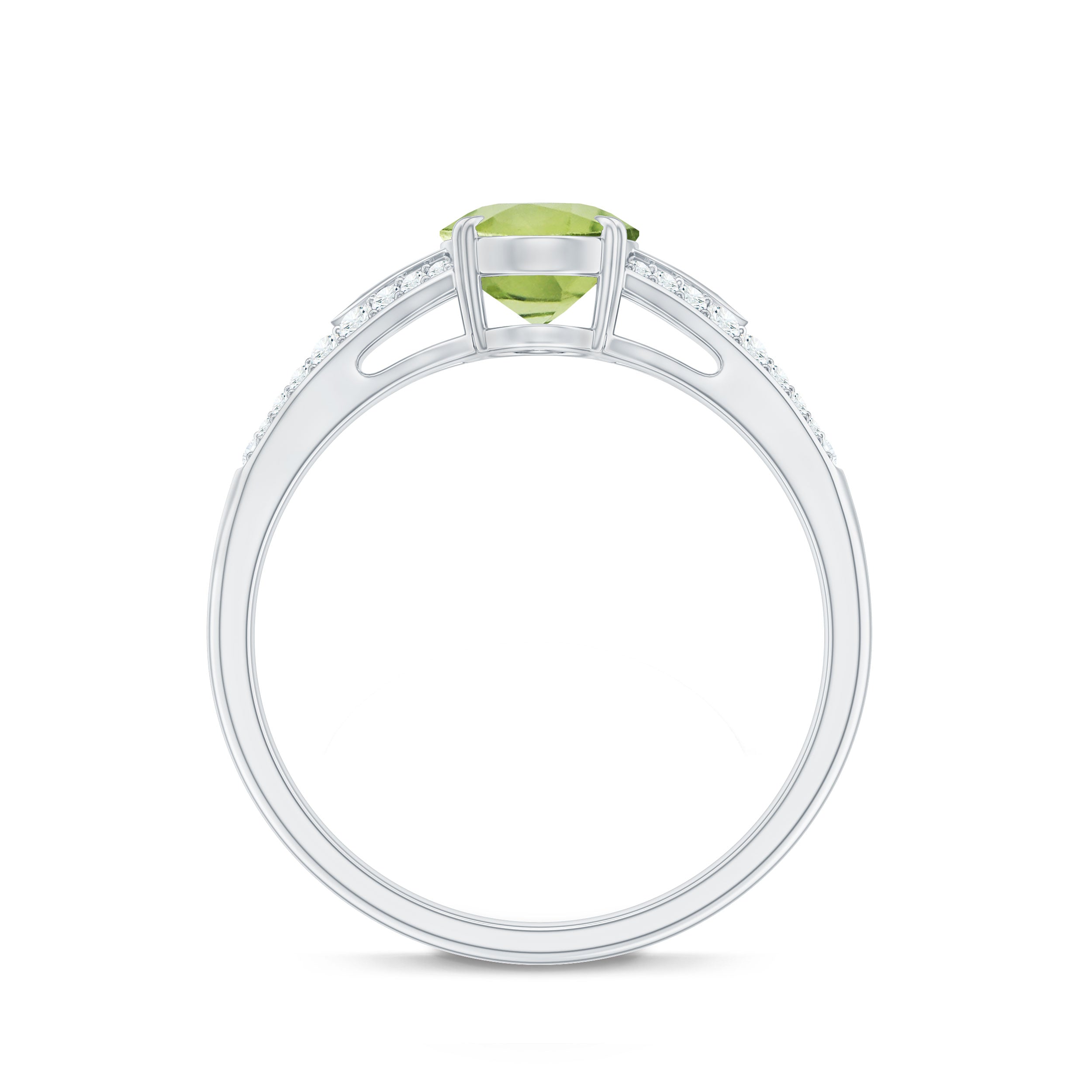 Rosec Jewels-Natural 1 Carat Peridot Oval Engagement Ring with Diamond Split Shank